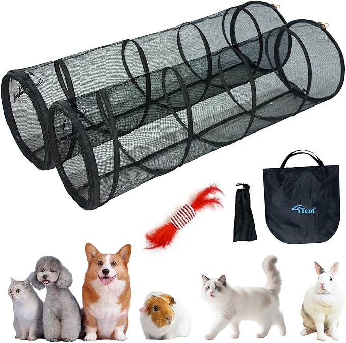 Cat Play Tunnel-for Indoor and Outdoor, Cat Play House, Cat Enclosures Easy to Connect with Two Zipper Doors,Product Size 59'' x 18'',2pcs /Set,Black,2 Packs