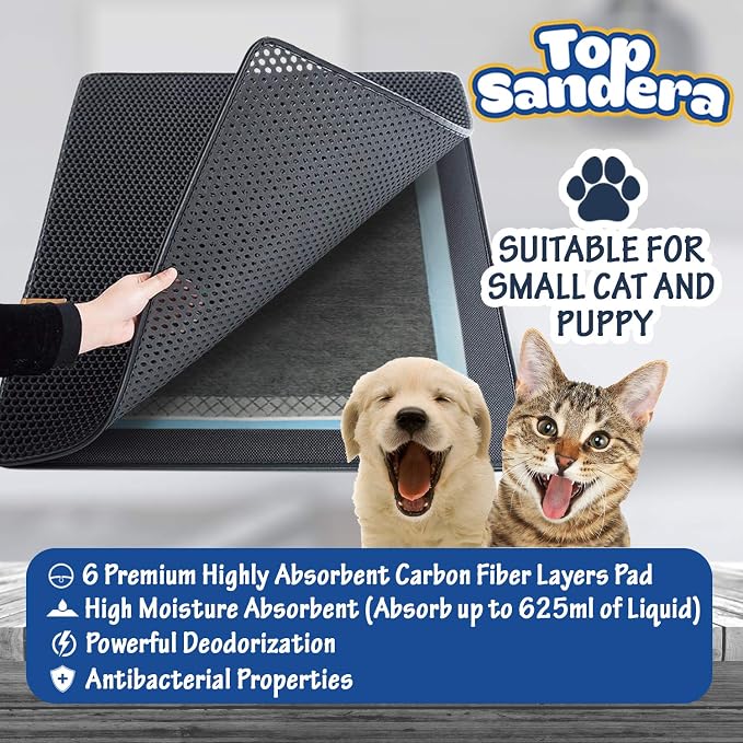 Activated Carbon Cat Litter Pads (40 Pack) - 6-Layer Odor Control Refills Compatible with Breeze Litter Box - High Absorbency 16.9" x 11.4 "