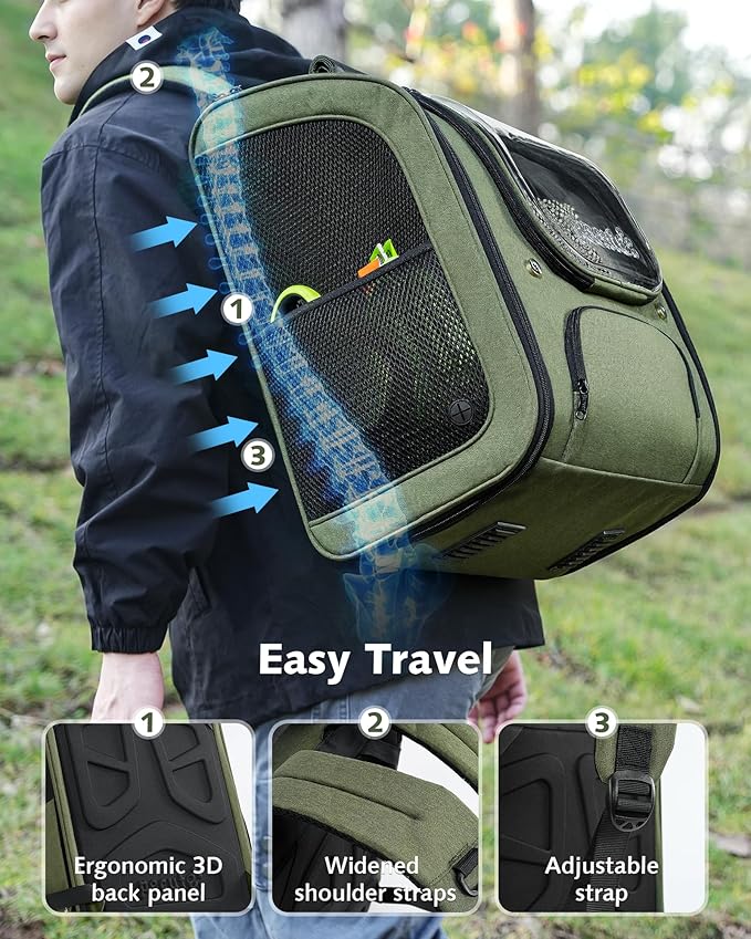 Pecute Cat Backpack Carrier XL, Large Space Cat Bubble Backpack, Breathable Cat Carrier, Shaded Dog Backpack Carrier, Ergonomic 3D Design for Travel, Hiking, for Medium Dogs up to 15lbs, Green