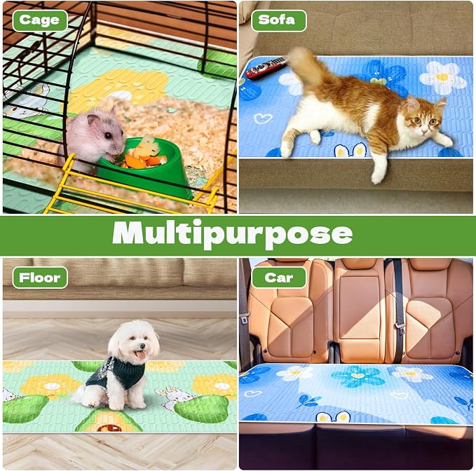 4 Pcs Guinea Pig Cage Liner, Washable Guinea Pig Bedding, Rabbit Bedding Waterproof Guinea Pig Pee Pads, Absorbent Guinea Pig Bedding for Small Animals Hamster Rabbit Squirrel Cage (Rabbit 47")