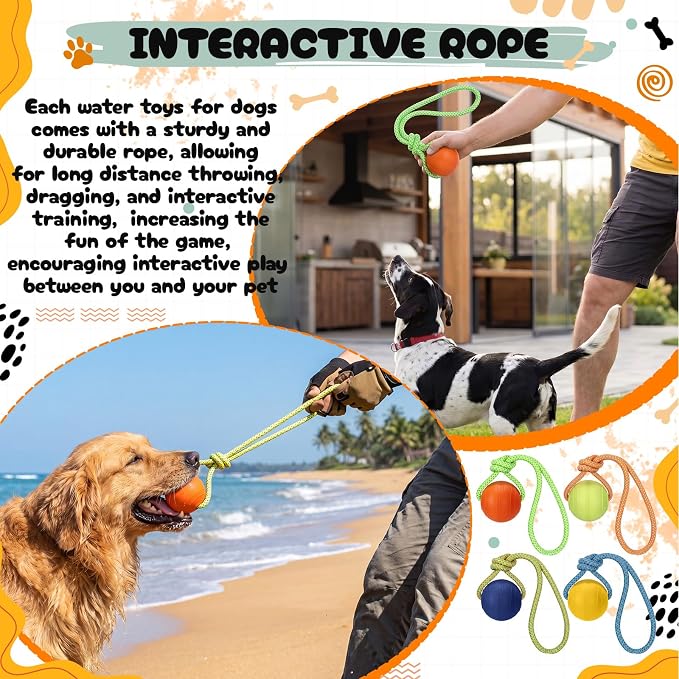 Skylety 4 Pack Floating Dog Toy with Rope Handle EVA Dog Bumper Throw Stick for Water Training Fetch Retrieving High Visibility Pool Water Toy for Beach Diving Pool Yard Summer Outdoor Play, Ball