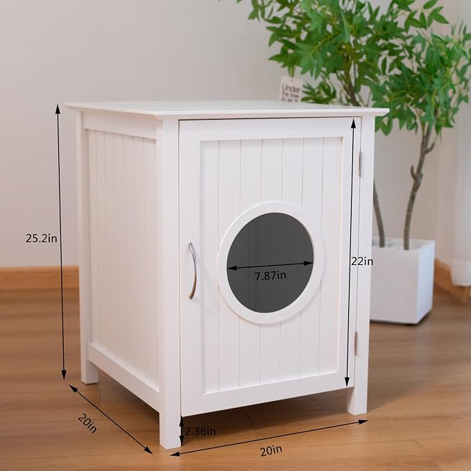 Cat Litter Box Enclosure Furniture - Stylish Hidden Washroom Nightstand With Easy Assembly Storage Cabinet - Large Pet Box Bedside Table - White As Shown One Size