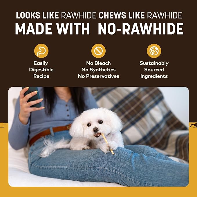 Earth Animal No Hide Stix - Long Lasting Rawhide Free Small Dog Chews Sticks, Peanut Butter - 30 Count