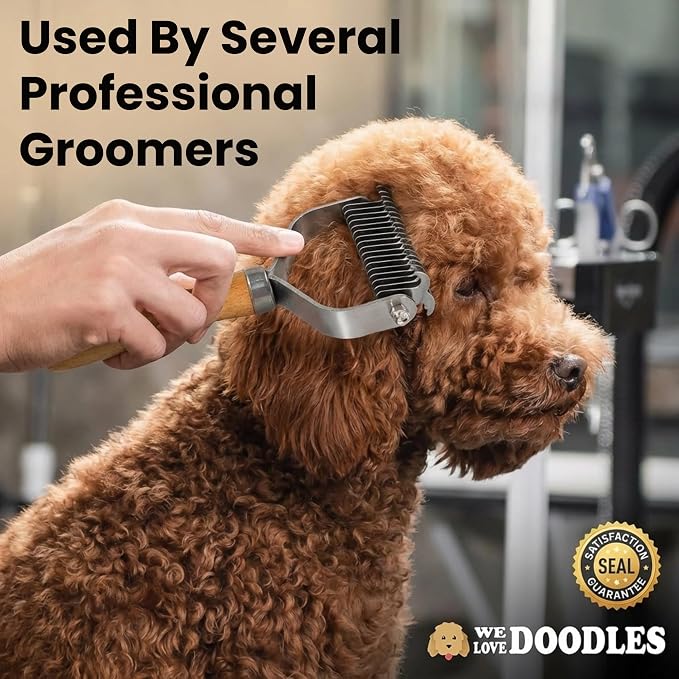 We Love Doodles Pet Dematting Comb and Metal Dog Grooming Comb Bundle - Deshedding Undercoat Rake | Removes Tangles & Matts | Dematting Pet Combs | Detangler For Matted Hair | for All Hair Types