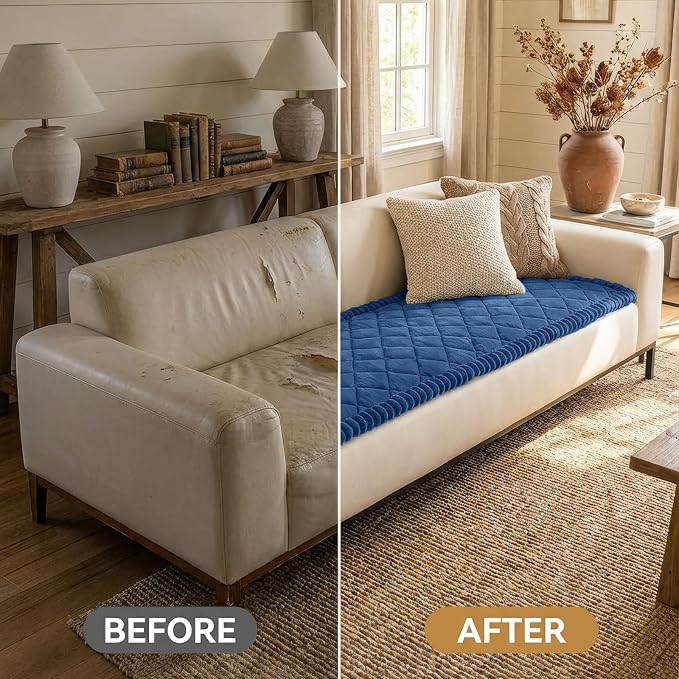 Smiry Couch Cover for Dogs, Non Slip Washable Pet Sofa Protector for Large Dogs, Cats, Fuzzy Plush Sofa Covers for 2 Cushion Couch, Against Fur, Dirt & Scratch Resistant, Navy, 27.6"×47"