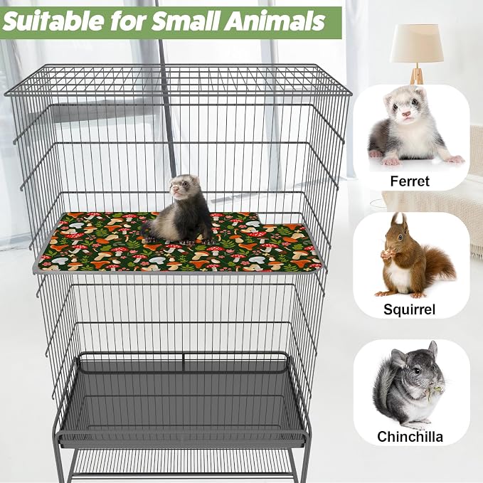 Bienbee Ferret Cage Liner Set, Waterproof Ferrets Cage Accessories for Small Animals Rats Chinchillas Hedgehogs Ferrets(Green Mushroom,Top Pan Liner)