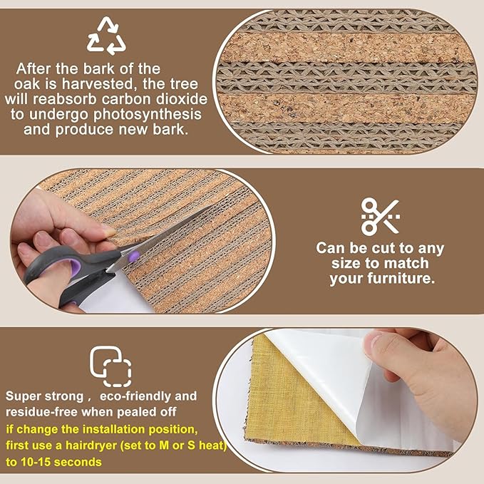 Natural Cork-Cat Scratch Pad-Cat Scratch Mat Rug-Avoid Cat Couch Protector-Cat Scratch Furniture Protector for Post/Sofa/Floor-Indoor Wall Scratchers-Cat Scratching Carpets-Stretching-Kitty Gifts