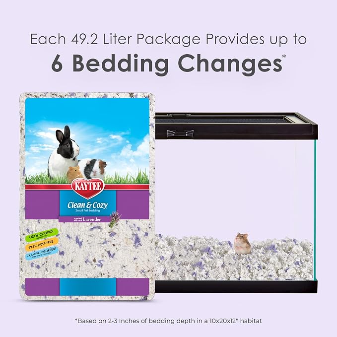 Kaytee Clean & Cozy Lavender Paper Bedding For Pet Guinea Pigs, Rabbits, Hamsters, Gerbils, and Chinchillas, 49.2 Liters