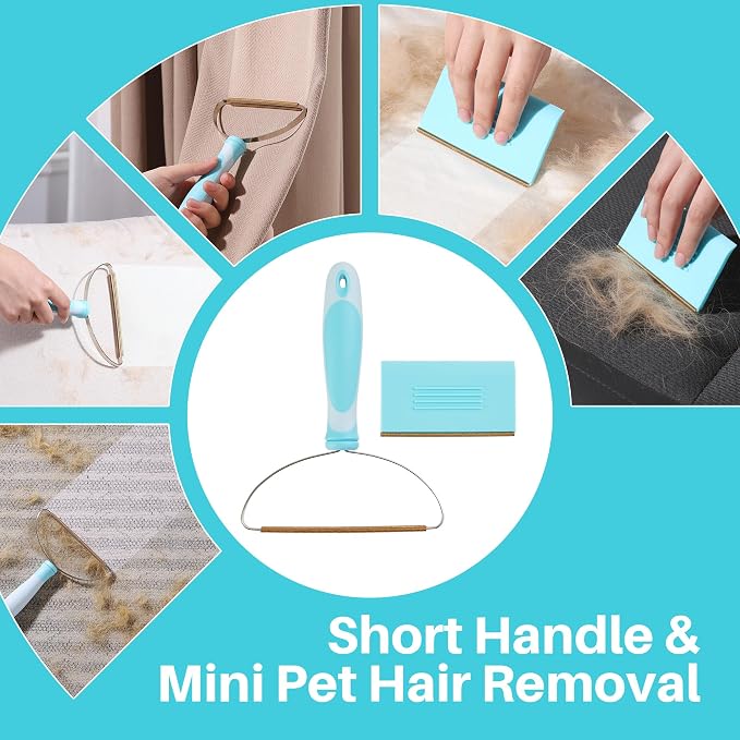 JOYMOOP 3 PCS Carpet Rake for Pet Hair Removal, A 63" Adjustable Long Handle Carpet Rake and Short Handle Pet Hair Removal Tool, 1 Mini Cat Dog Hair Carpet Scraper for Carpet, Sofa,Cloth