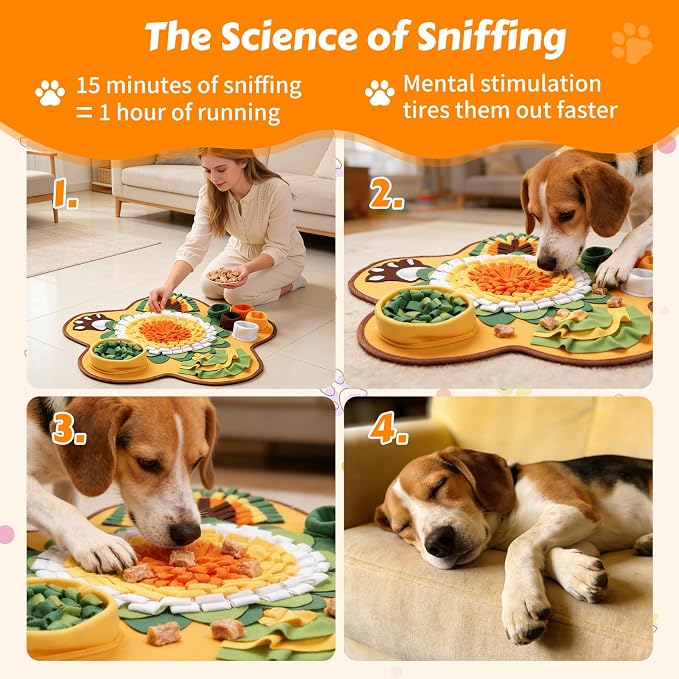 Snuffle Mat for Dogs, Pet Foraging Mat for Small and Medium Dogs, Interactive Puzzle Sniff Pad for Puppies to Keep Busy & Stress Relief, Slow Feeder Mats with Squeaky Sounds