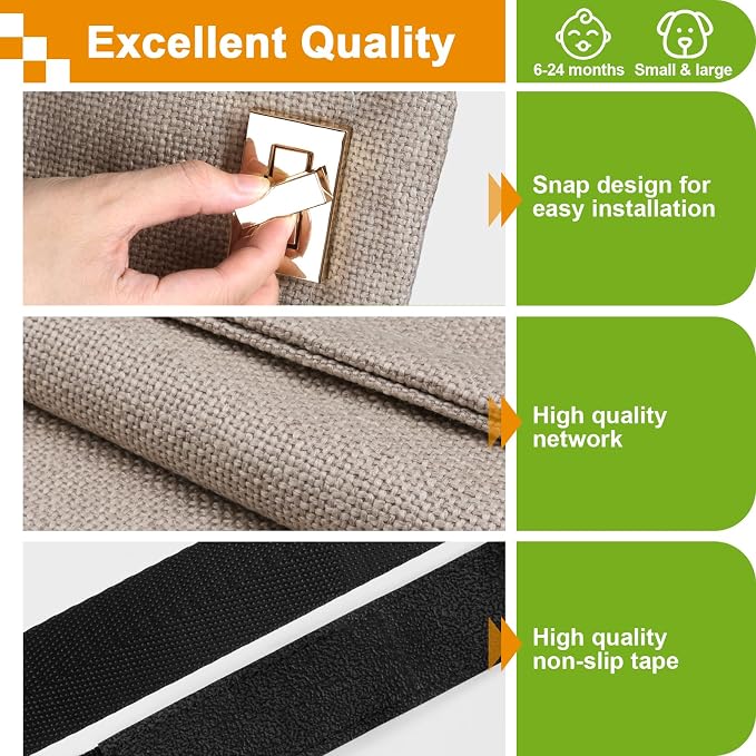 Baby Fabric Gate for Stairs Banisters - Dog and Pet Safety Barrier Gates for Stairway - No Drill Banister to Banister Baby Kids Gates for Stairs (Apricot, Wide 40" to 48" Height 34")