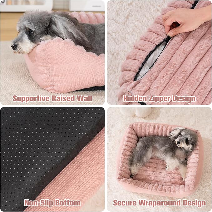 Avont Supportive Dog Bed for Small Medium Dogs, Plush Foam Fill, Pink | Removable Machine Washable Cover, Low 5.12" Entry for Pups & Seniors, 7:3 Foam-PP, Non-slip Bottom, Hidden Chew-proof Zippers