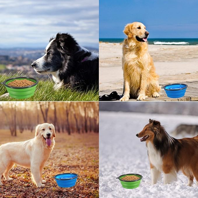 Pack of 6 Large Size Collapsible Dog Bowl, Food Grade Silicone BPA Free, with Carabiner Clip Foldable Expandable Cup Dish for Pet Cat Food Water Feeding Portable Travel Bowl (Blue & Red)