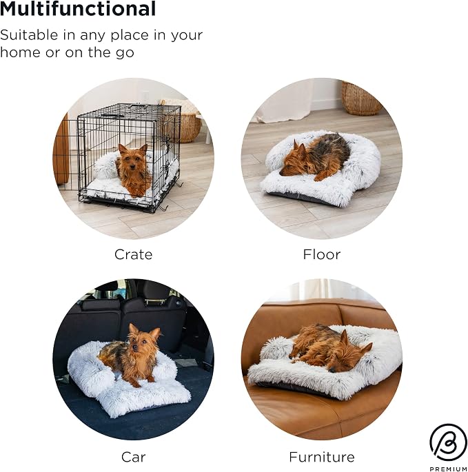 Best Friends by Sheri Nap Mat Dog Bed with Bolster - Washable Crate Pad, Removable Cover, Frost, Small, 22x15