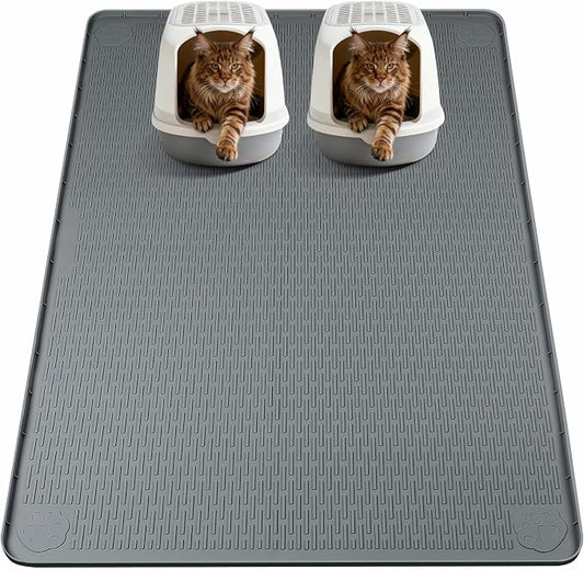 Cat Litter Mat, XL Extra Large 57" x 40" Silicone Mat Litter Trapping Mat for Scatter Control, Soft on Kitty Paws, Easy to Clean (Dark Grey)