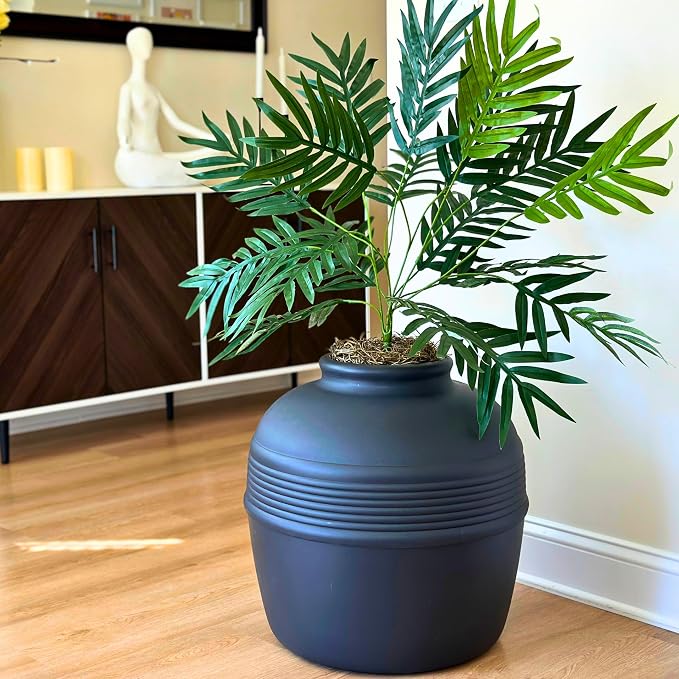 Good Pet Stuff Original Hidden Litter Box Planter, Decorative Cat Litter Enclosure, Carbon Filter, Faux Plant, Easy to Clean, Round Design, Removable Tray, Essentials Kit, Palm Plant, Charcoal Black