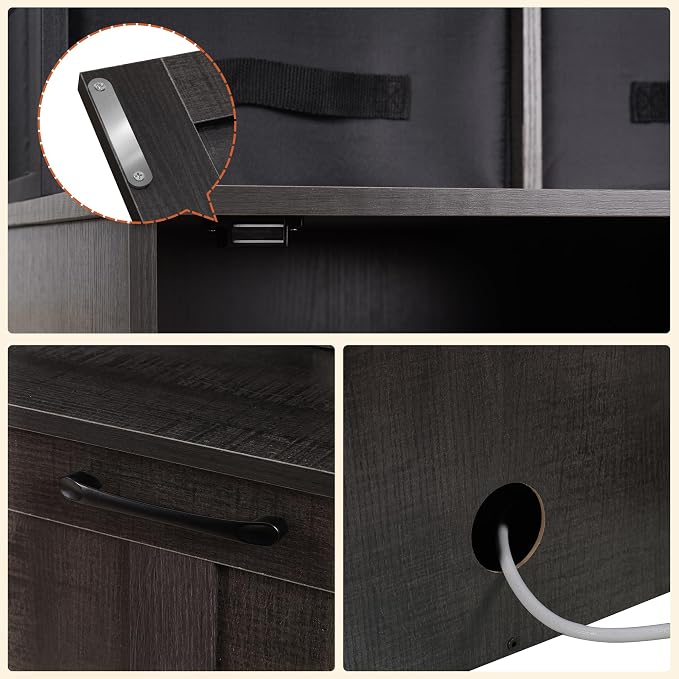 Dwanton Litter Box Enclosure with 3 Storage Shelves and 2 Drawers, 2-in-1 Hidden Cat Litter Box Enclosure Furniture with Shelf, Reversible Entrance, Washable Drawers, 61.8-Inch, Dark Grey
