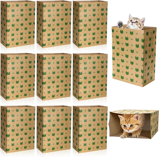 Feifeiya 20 Count Cat Paper Bags Cat Toys Hideout for Cats & Kittens, Fun & Engaging Play Tunnel Toy Bag Collapsible Tunnel Pet Paper House, Brown