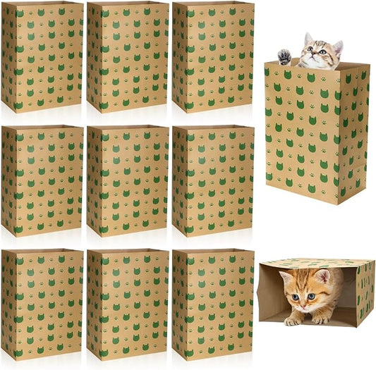 Feifeiya 20 Count Cat Paper Bags Cat Toys Hideout for Cats & Kittens, Fun & Engaging Play Tunnel Toy Bag Collapsible Tunnel Pet Paper House, Brown