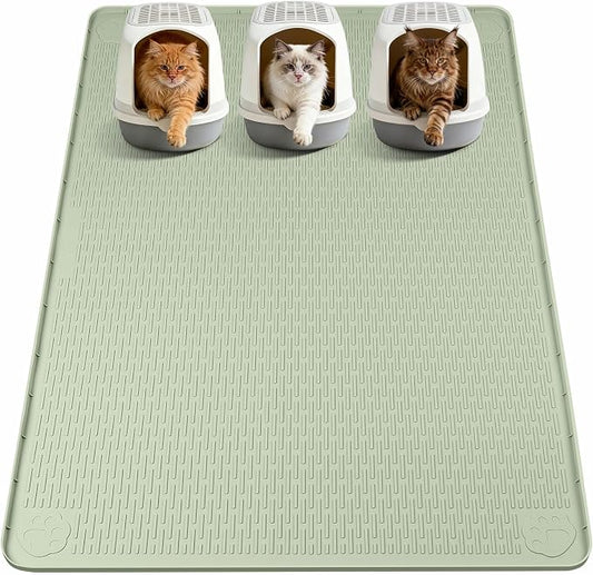 Cat Litter Mat, XXL Extra Large 70" x 45" Silicone Mat Litter Trapping Mat for Scatter Control, Soft on Kitty Paws, Easy to Clean (Green)