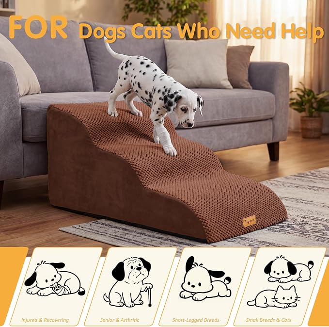 Topmart High Density Extended Foam Dog Ramp&Steps 3 Tiers,15.7" High,Non-Slip Dog Stairs with Removable Cover,Soft Foam Pet Ladder,Best for Injured,Older Cats,Pets with Joint Pain