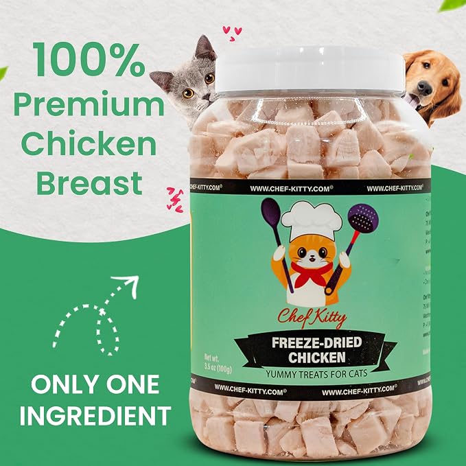 Freeze Dried Chicken Cat Treats | Healthy Dog Food Toppers 100% Human Grade | Single Ingredient, Grain Free Chicken Dog Treats | Inspected & Tested in USA | No Additives or Preservatives