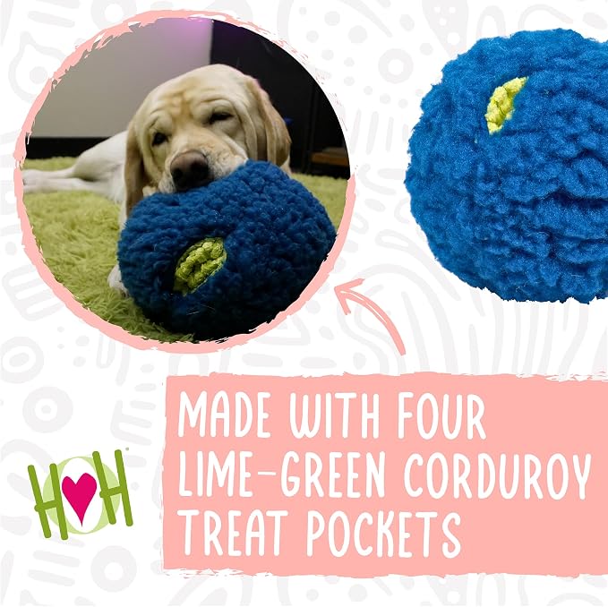 HuggleHounds Plush Ball Dog Toy & Treat Dispensing Ball - Interactive Enrichment Toys for Dogs, Durable Stuffed Soft Plush for Small and Large Breeds - 8" HuggleFleece, Large