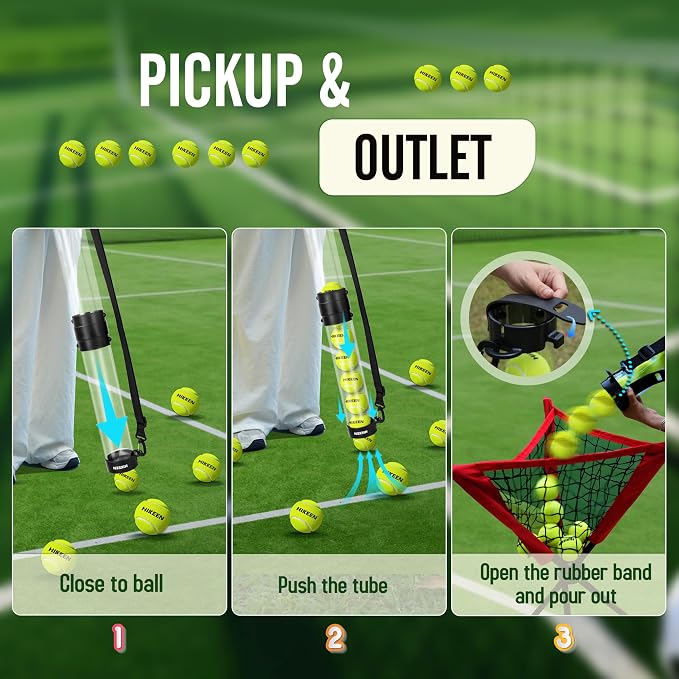 Hikeen Durable Tennis Ball Pick up Tube with 6/12 Tennis Balls,Quick Pickup & Storage Tennis Ball Tube with Shoulder Strap for Tennis Accessories - Includes 6/12 Balls