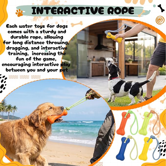 Skylety 4 Pack Floating Dog Toy with Rope Handle EVA Dog Bumper Throw Stick for Water Training Fetch Retrieving High Visibility Pool Water Toy for Beach Diving Pool Yard Summer Outdoor Play, Bone
