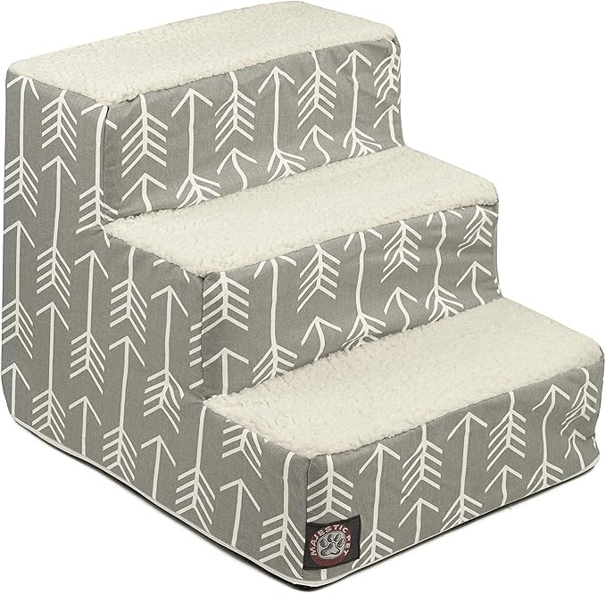 Majestic Pet 3 Step Portable Dog Stairs for Small Dogs to get on Bed Supports 250 lbs or Less – Dog Steps for High Bed with Machine Washable Cover –Pet Stairs for Cats Arrow Gray