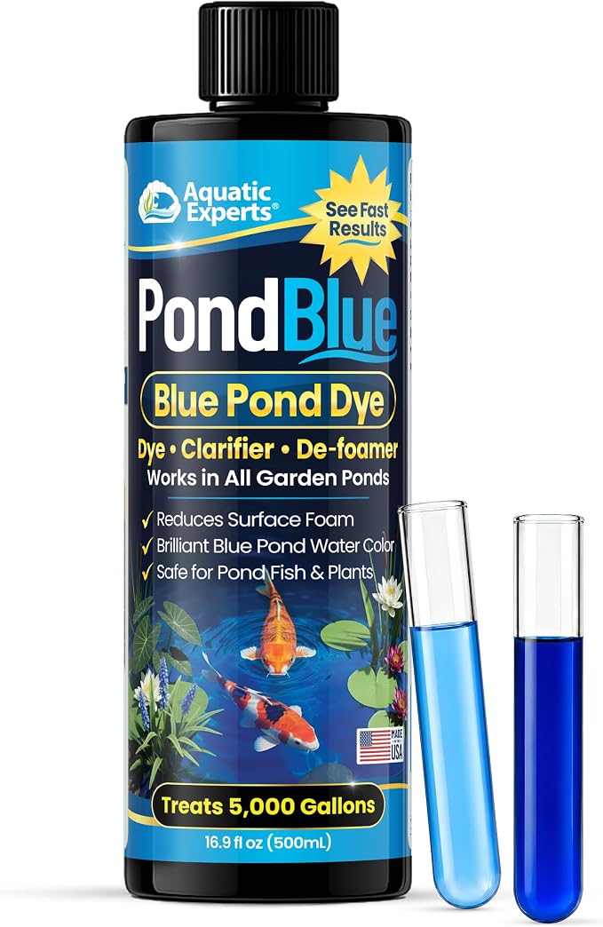 PondBlue Blue Pond Dye & Pond Colorant with De Foaming Action for Garden Ponds, Koi Ponds & Water Gardens, Safe for Pond Fish & Plants, 16.9 fl oz, Aquatic Experts