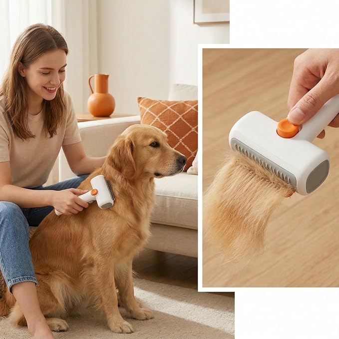 2-in-1 Pet Comb Dematting and Undercoat Rake, Self-Detangling Grooming Brush for Dog Cat, 3.15 Inch Width(1pcs)