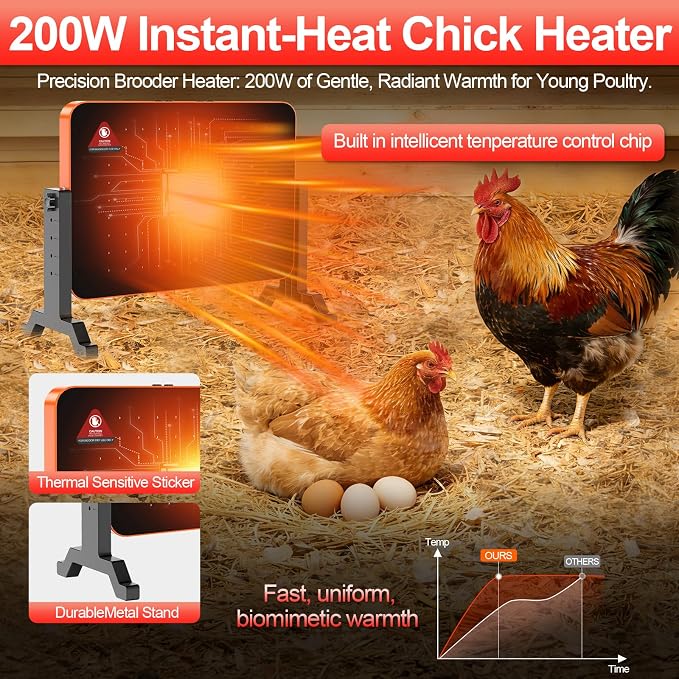Chick Brooder Heater Plate,200 Watts Chicken Heating Brooder Plate with Adjustable Height & Temperature Display &12H Timer,Safe Chick Brooding Heater for Chicks,Quail,Ducklings