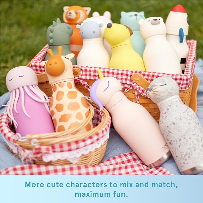 Asobu Bestie Bottle Limited Edition Collectible Kids Water Bottle with Animal Character Lid 16oz (460ml) Insulated Stainless Steel, Leakproof, Reusable with Straw Fun Gift for Girls & Boys