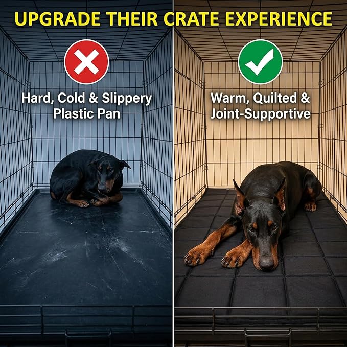 Chew Proof Dog Crate Pad – Indestructible Durable Crate Pad for Aggressive Chewers, Quilted Washable Waterproof Tough Kennel Mat, Replacement for Cage Tray, Indoor & Outdoor, 24.5″×33″, Black