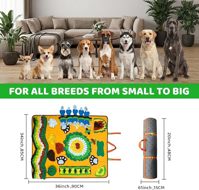 Snuffle Mat for Dogs Breed - Interactive Dog Toys for Boredom - Sniff mat - Mental Stimulation - Enrichment Toys- Slow Feed- Washable & Foldable (Yellow, X Large)