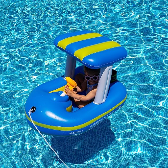 Police Boat Inflatable Pool Floats Kids, Toddler Harbor Master Police Patrol Inflatable Boat Pool Float Ride On, Fun Water Toy Squirter Pool Toy, Police & Fire Rescue Theme Pool Raft for Boys, Girl