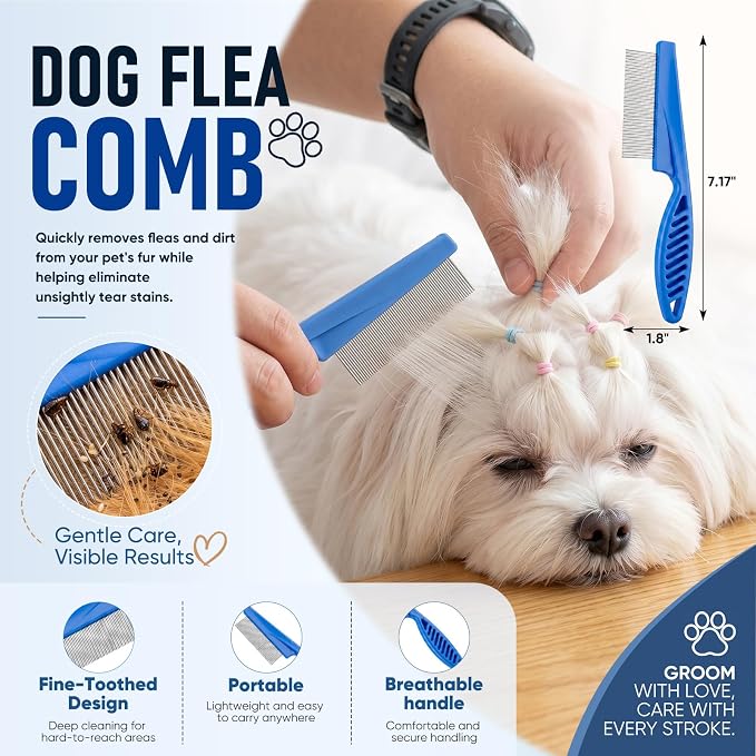 5 in 1 Pet Grooming Kit 5PCS,Large Dog Brush for Goldendoodles Poodles Doodles,Dematting Comb, Metal Comb, Flea Comb, Silicone Bath Brush Pin Haired Brush,Poodle Brushes and Comb（blue）