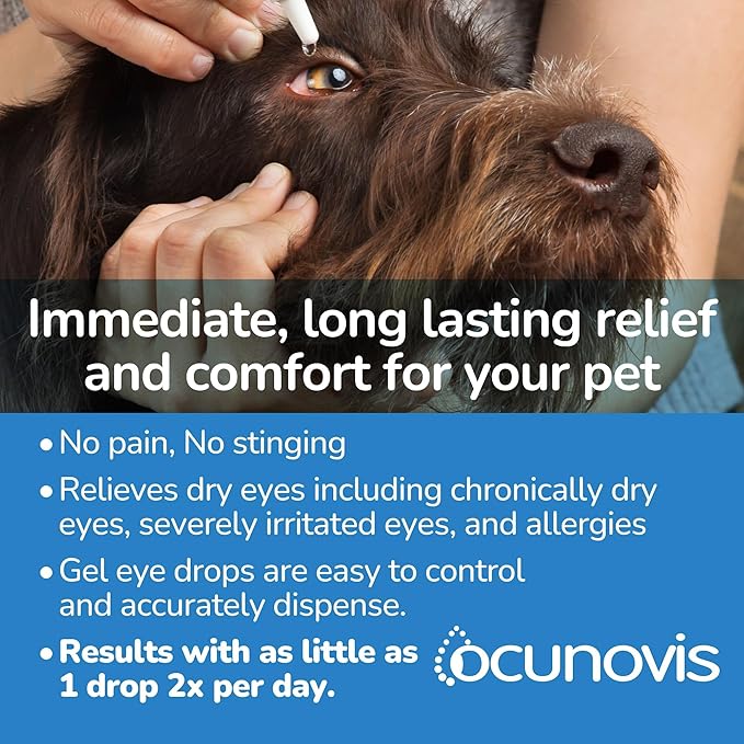 Sentrx - Ocunovis Gel Eye Drops for Dogs and Cats with Dry Eyes, Hydrating Cat and Dog Eye Drops with Hyaluronic Acid, Non-Blurring and Non-Stinging Artificial Tears, 5 ml, 6 Pack