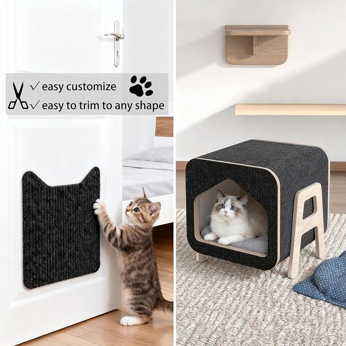 ICOOP Furniture Protectors from Cats Scratching Self Adhesive Black Cat Scratching Mat 15.8"×160" DIY Cat Couch Protector Sofa Protector for Cats Scratch Posts Couch Protection Replacement Carpet Rug