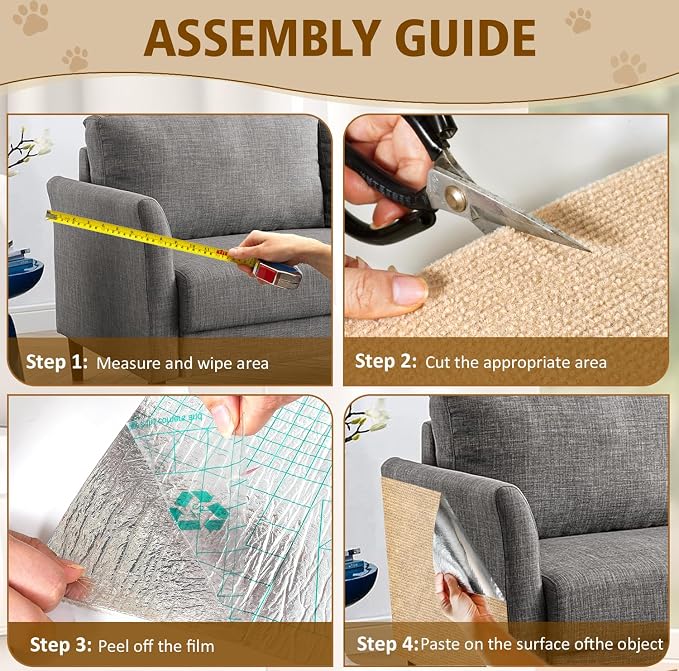 Cat Scratch Furniture Protector – DIY Climb Scratch Mat,Cat Scratch Pad, Couch Protector from Cat Claws, Trimmable Self-Adhesive Carpet for Indoor Sofa, Furniture (Beige, 78.7" x 15.8")