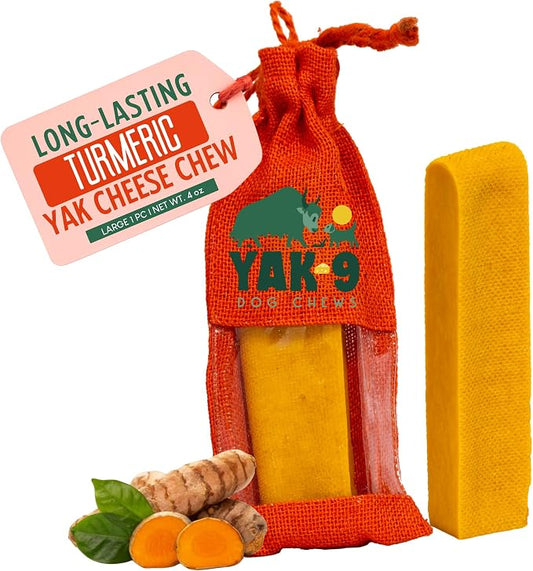 Yak9 Yak Cheese Himalayan Dog Chew, Turmeric | High Protein, Non Rawhide Dog Chews Long Lasting| Non GMO, Gluten Free, Grain Free Yak Milk Dog Chew | Large Size,1 PC