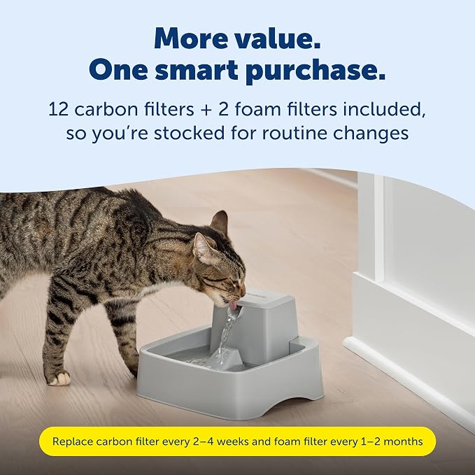 PetSafe Oasys 1/2 Gallon Pet Fountain for Cats and Small Dogs 1/2 Gallon Water Capacity Adjustable Flow Control Fresh, Filtered Water Easy to Clean - Extra Carbon and Foam Filters Included