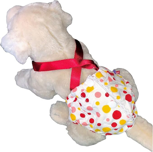 Female Dog Diaper with Suspenders Reusable Washable for Small Dog Breeds (RED, Small: Waist 10" - 13")