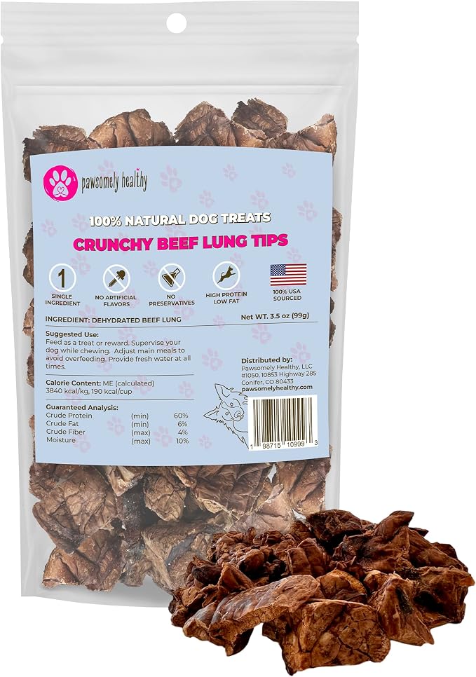 Pawsomely Healthy Beef Lung Dog Treats – 100% Single Ingredient Air-Dried Training Rewards – No Fillers or Additives, Grain-Free – Low Fat & High Protein – Made in USA, 3.5 oz