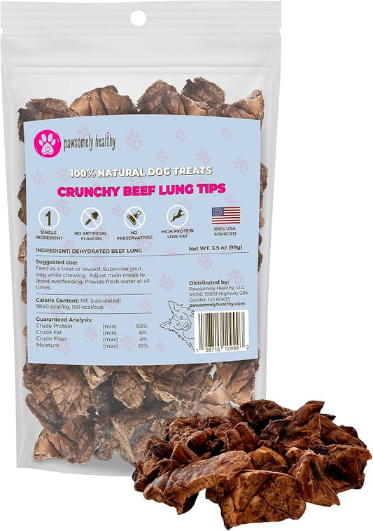 Pawsomely Healthy Beef Lung Dog Treats – 100% Single Ingredient Air-Dried Training Rewards – No Fillers or Additives, Grain-Free – Low Fat & High Protein – Made in USA, 3.5 oz