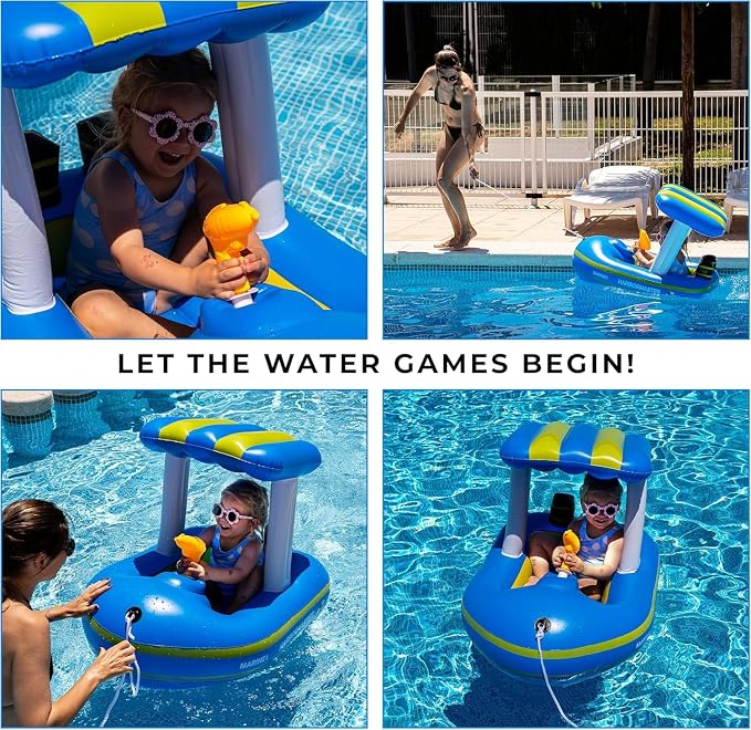 Police Boat Inflatable Pool Floats Kids, Toddler Harbor Master Police Patrol Inflatable Boat Pool Float Ride On, Fun Water Toy Squirter Pool Toy, Police & Fire Rescue Theme Pool Raft for Boys, Girl