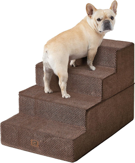 EHEYCIGA Dog Stairs for Bed 20" H, 4-Step Extra Wide Dog Steps for High Bed, Pet Steps for Small Dogs and Cats, Non-Slip Balanced Pet Ramp Indoor, Brown
