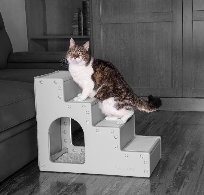Pet Gear Pet Step IV Pet Stairs for Small Dogs and Cats up to 50 pounds, Lightweight, No Tools Required, 13 Colors to Choose from, Essential Grey with Pet Den