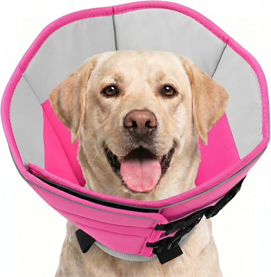 Soft Dog Cone, Adjustable Dog Cone Collar Alternative for Large Dogs, Comfy Pet Cones for Dogs to Stop Licking, Protective E-Collar After Surgery for Wound Healing, Pink XL